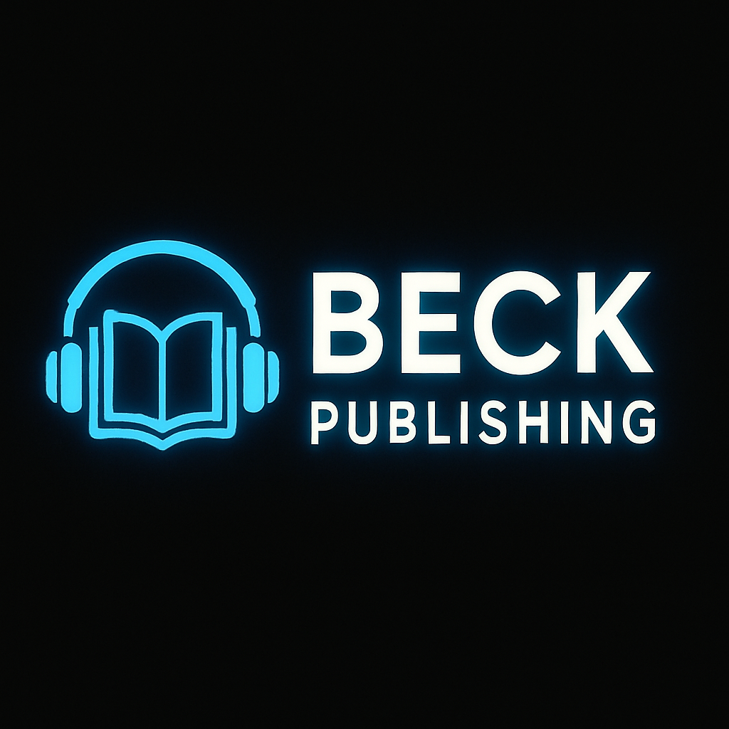 beck publishing logo 1 with words beck publishing and a book wearing headphones to symbolize tech meets literature
